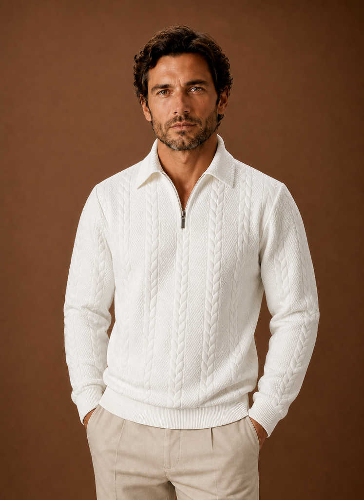 Mænds Kabelstrik Quarter Zip Sweater | Areleon