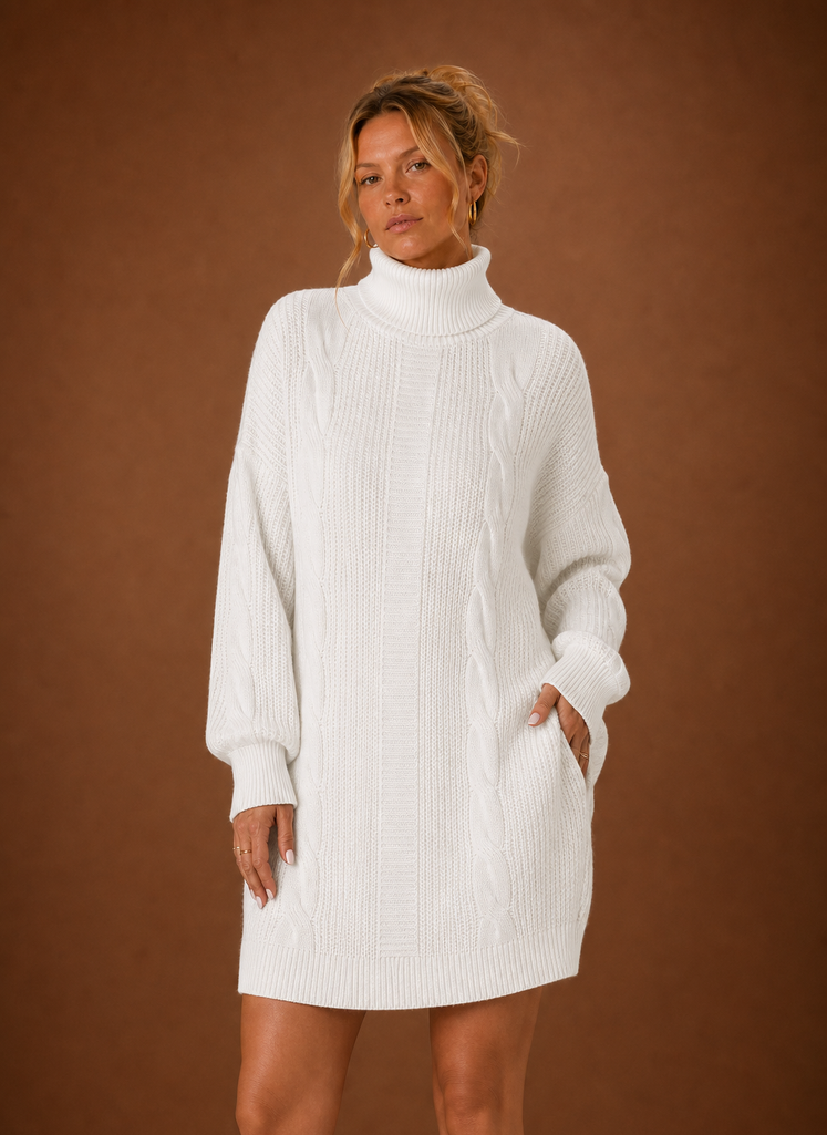 Kvinders Turtleneck Sweater Kjole - Pullover Strikket Kjole | Areleon