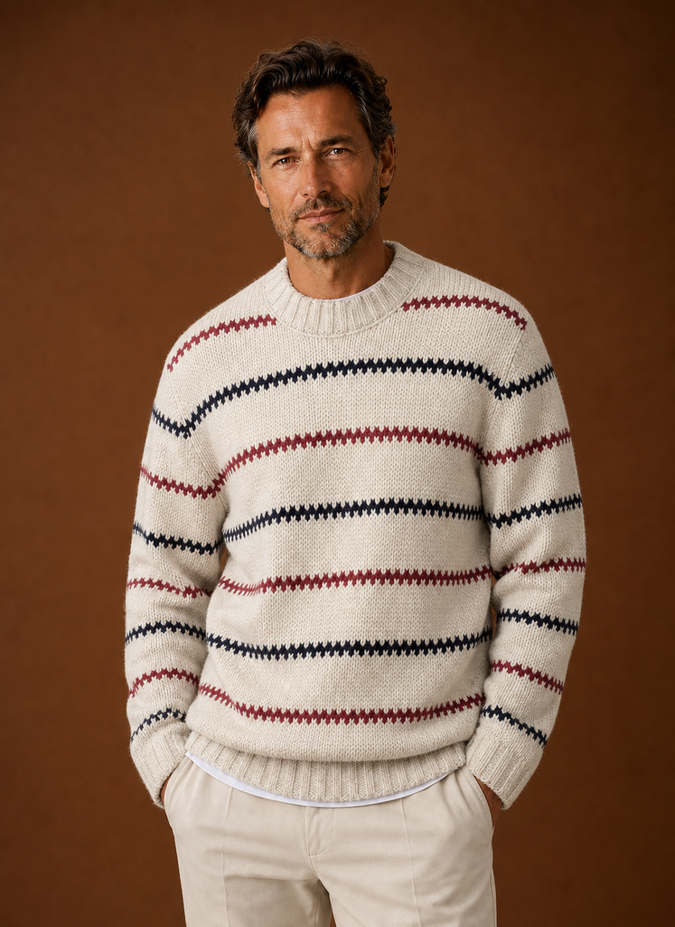 Herre Stribet Strik Crewneck Sweater | Areleon