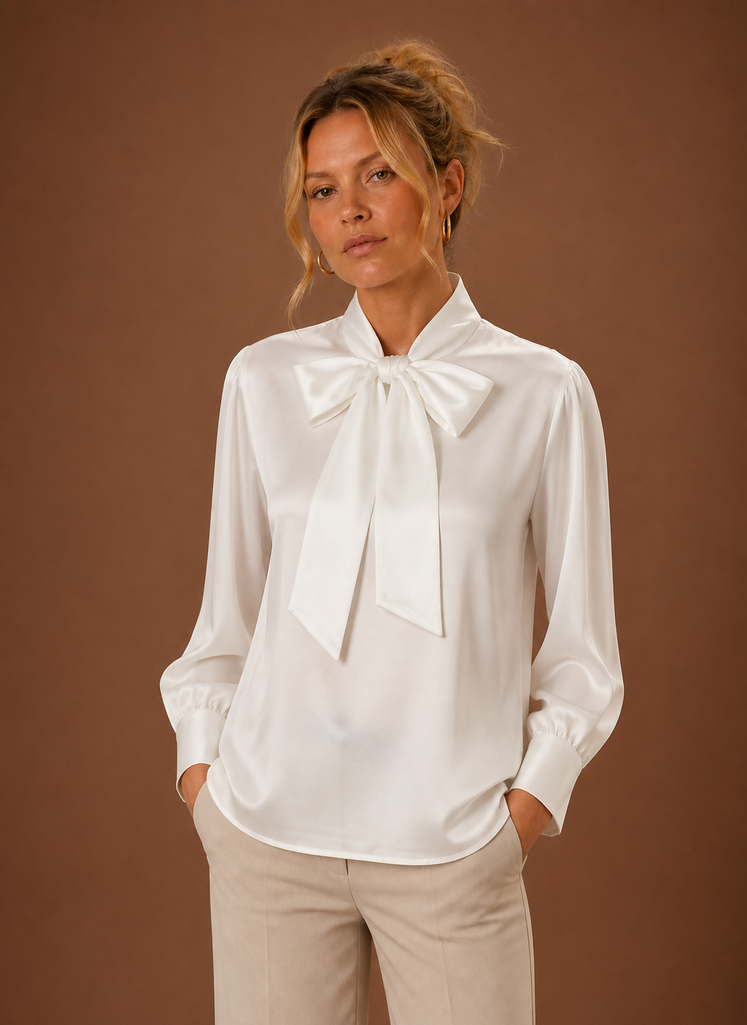 Kvinders Satin-look Sløjfebluse | Areleon