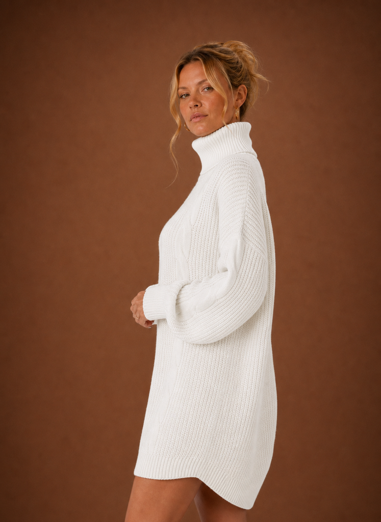 Kvinders Turtleneck Sweater Kjole - Pullover Strikket Kjole | Areleon