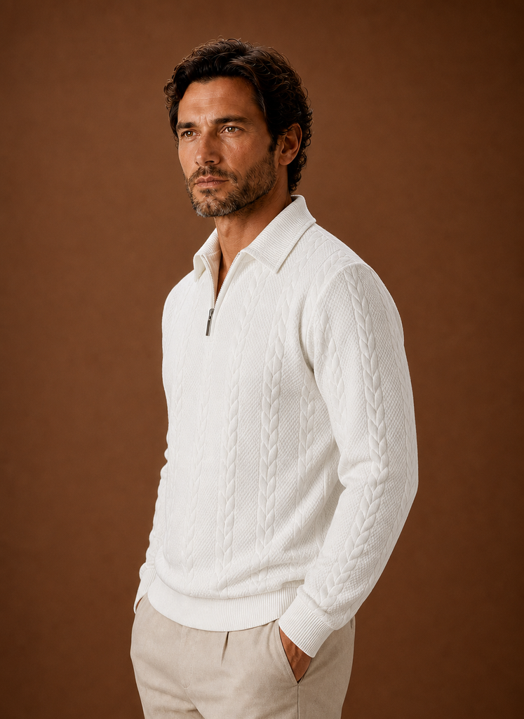 Mænds Kabelstrik Quarter Zip Sweater | Areleon