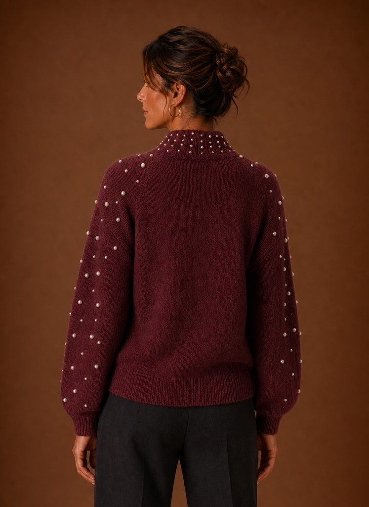 Kvinders Strikket Pullover - Perle Dekoreret Sweater | Areleon
