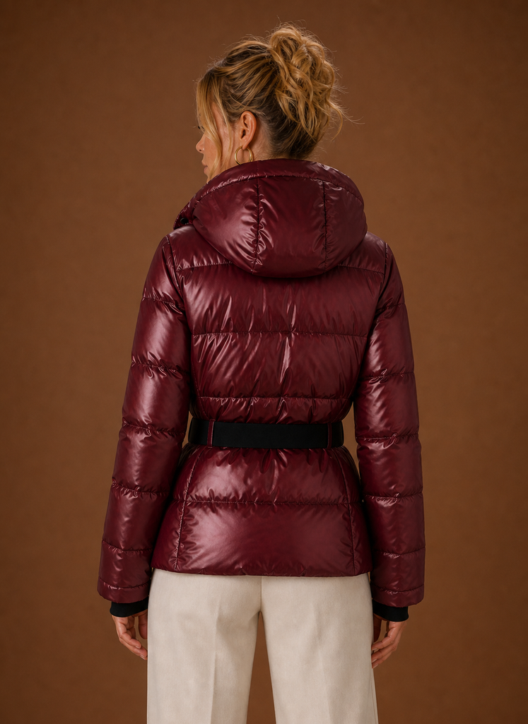 Dame Puffer Jakke - Hætte Metallic Vinterfrakke | Areleon