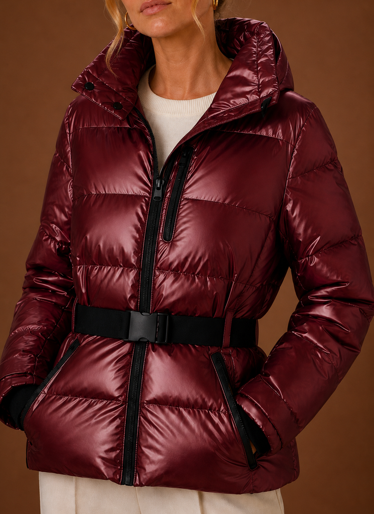 Dame Puffer Jakke - Hætte Metallic Vinterfrakke | Areleon