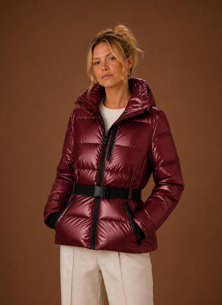 Dame Puffer Jakke - Hætte Metallic Vinterfrakke | Areleon