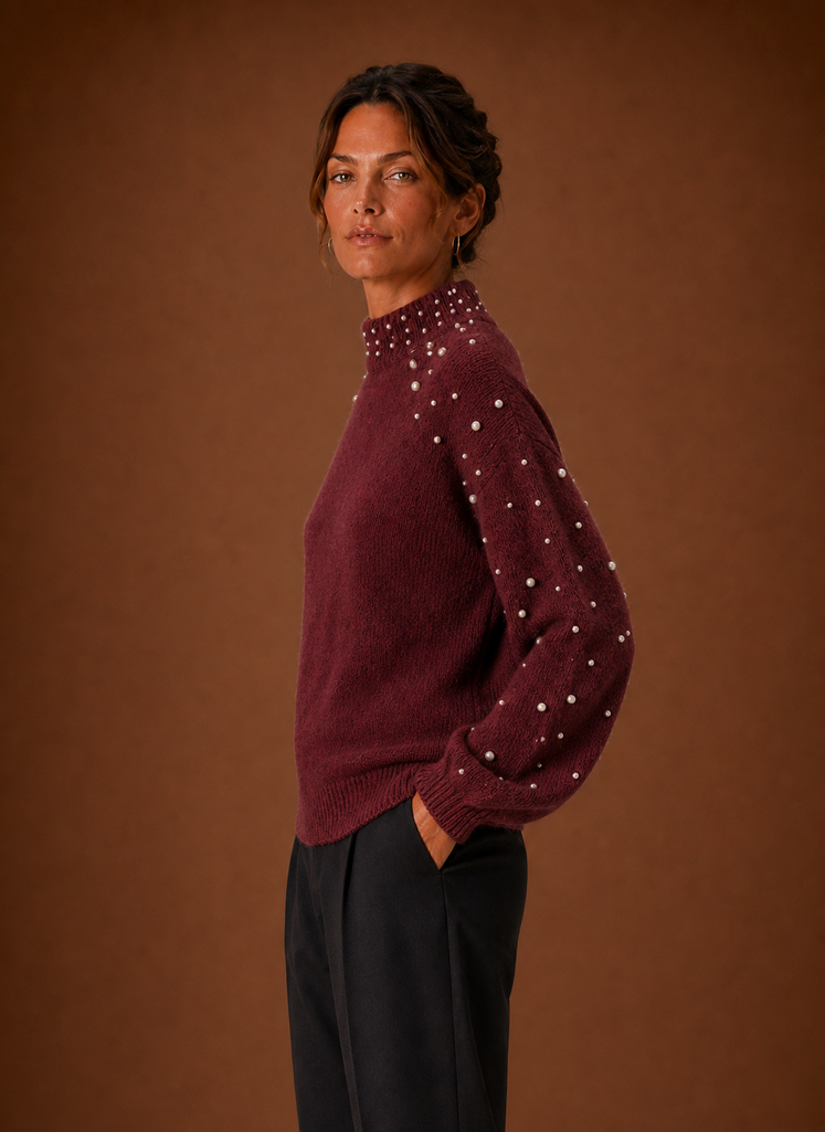 Kvinders Strikket Pullover - Perle Dekoreret Sweater | Areleon