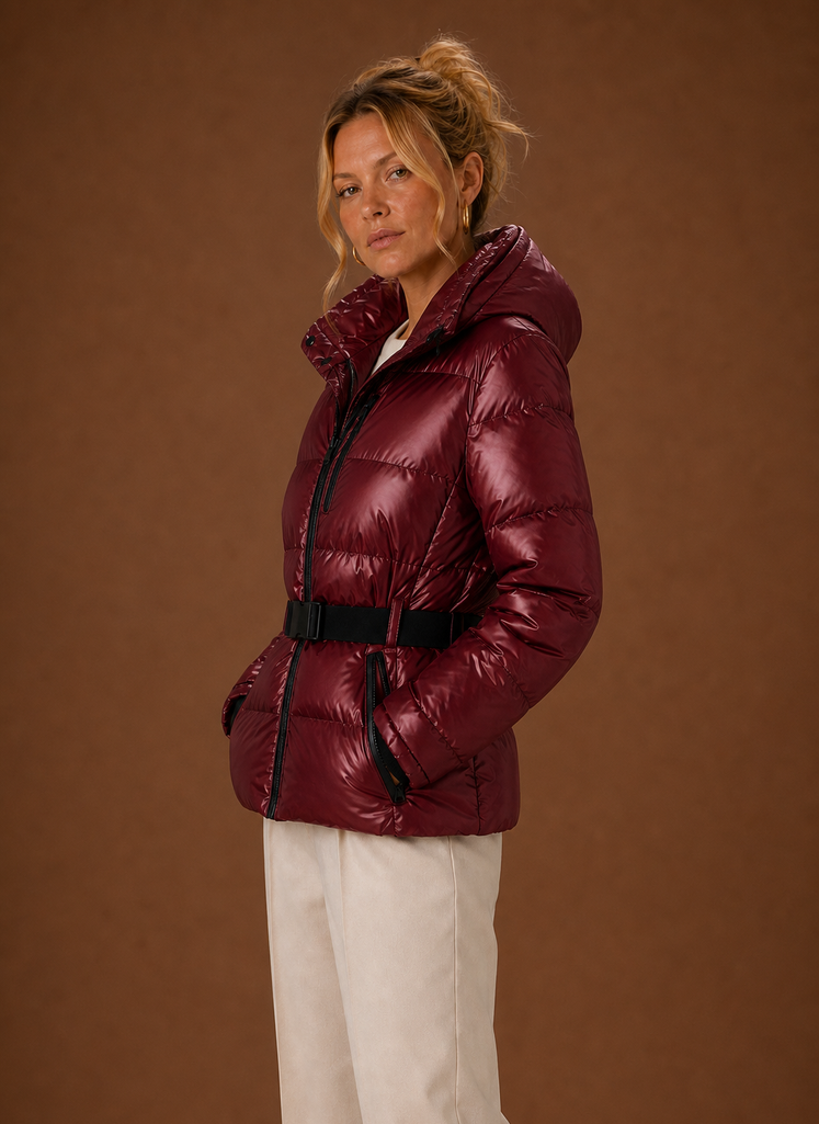 Dame Puffer Jakke - Hætte Metallic Vinterfrakke | Areleon