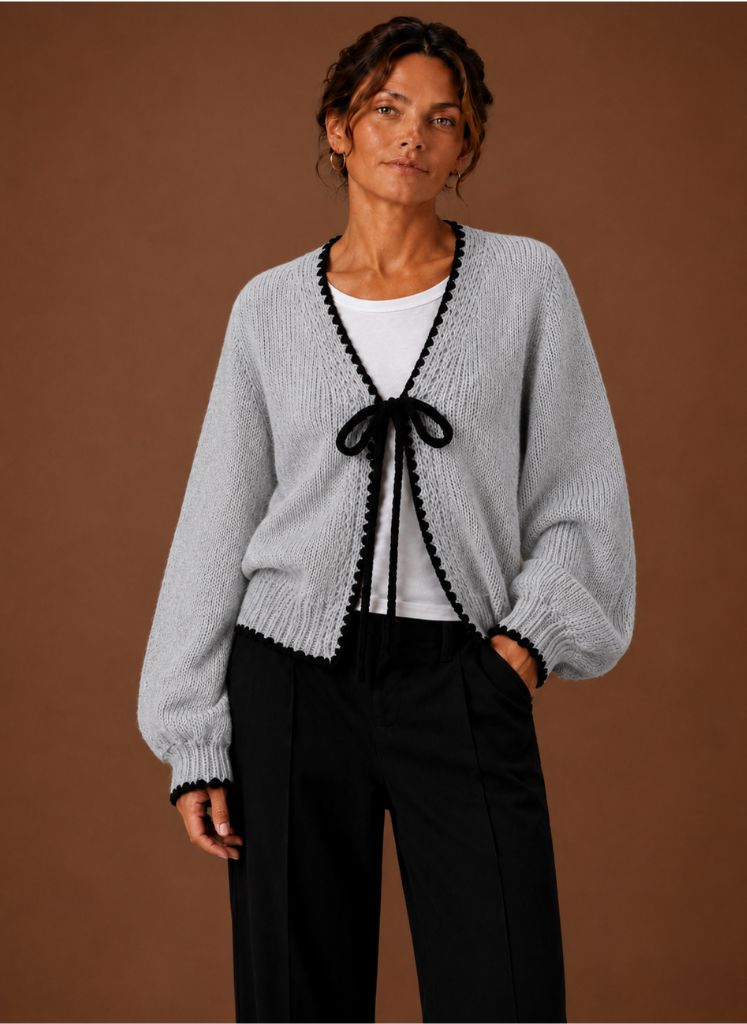 Scalloped Trim Cardigan til kvinder - Sløjfe Front | Areleon