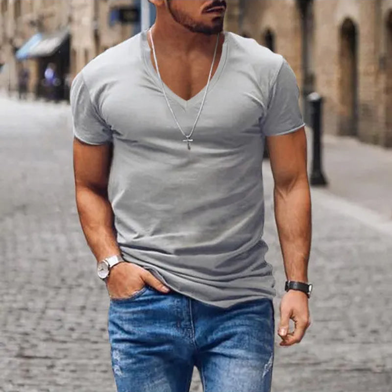 Herre Fitted V-Hals T-Shirt – Dyb Uddybning Sommer Essential til Bybrug