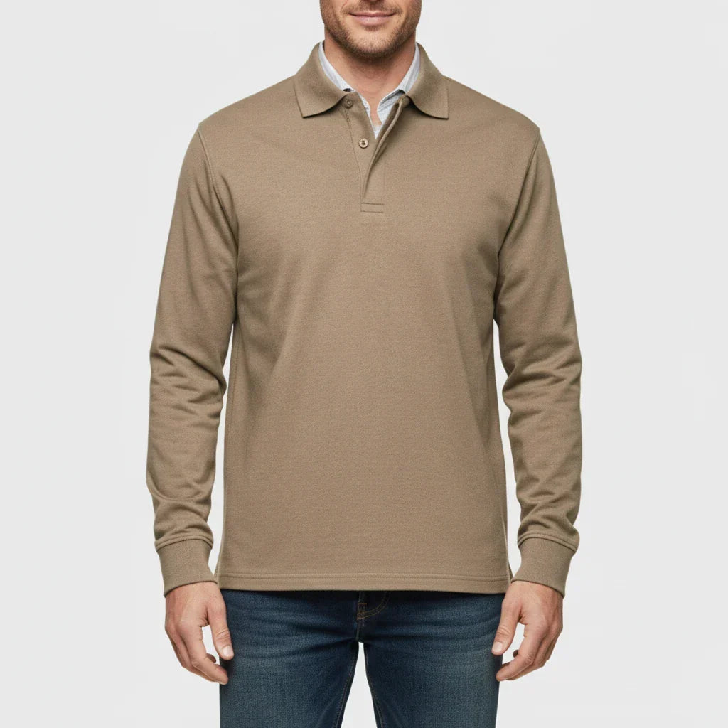 Herresmart casual polo skjorte – Langærmet krave top til arbejde og weekender