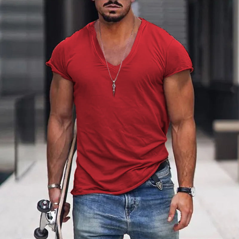 Herre Fitted V-Hals T-Shirt – Dyb Uddybning Sommer Essential til Bybrug