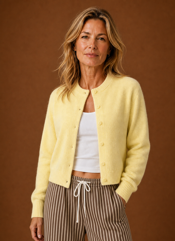 Dame Strikket Cardigan - Knappet Crew Neck Sweater | Areleon