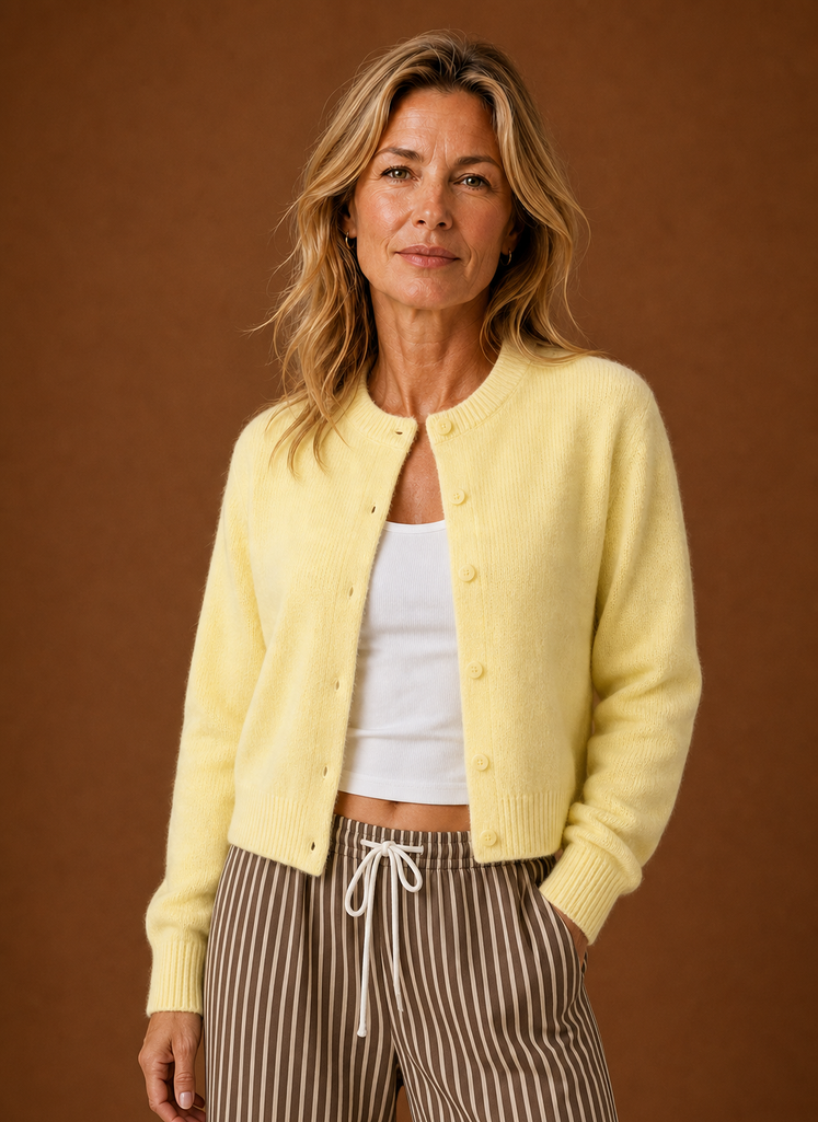 Dame Strikket Cardigan - Knappet Crew Neck Sweater | Areleon