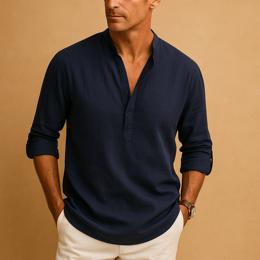 Herre V-hals Skjorte Sommer Letvægts Åndbar Stilfuld Langærmet Casual Smart Outfit
