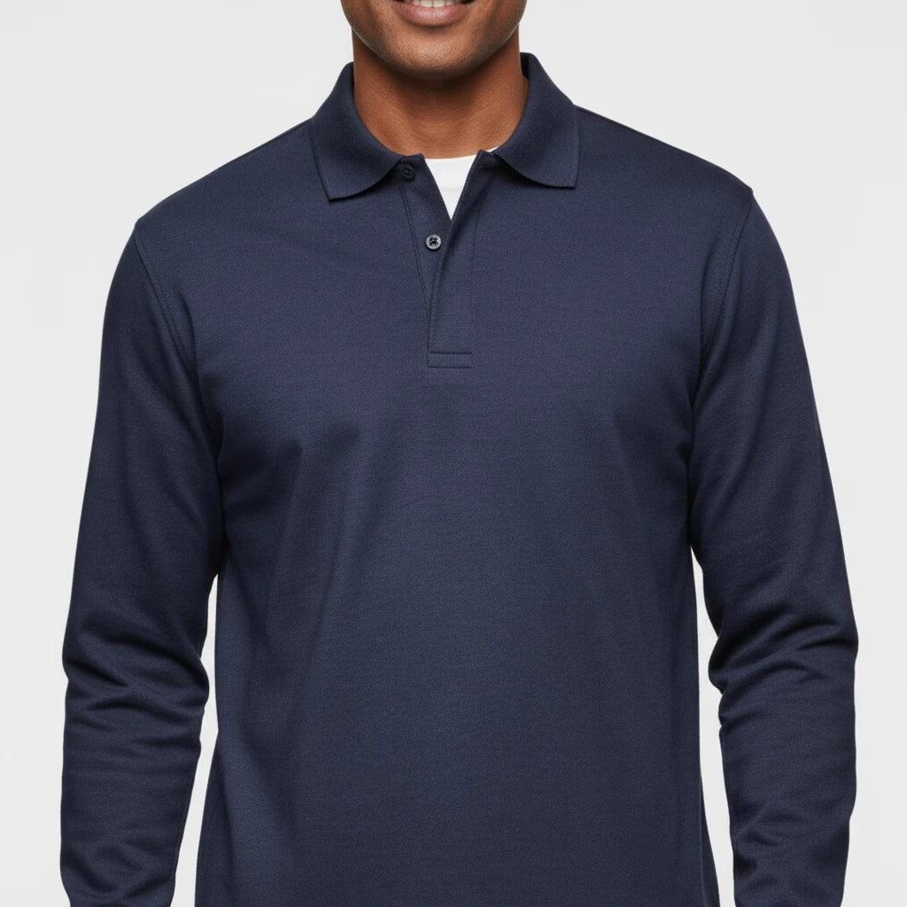 Herre Smart Casual Polo Skjorte – Langærmet Krave Top til Arbejde og Weekender